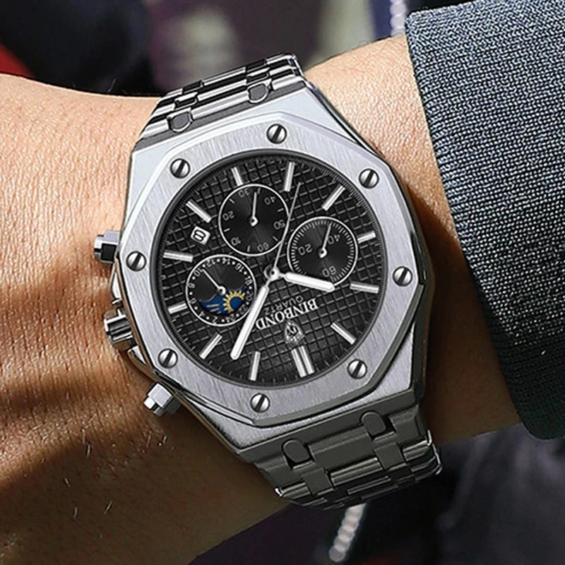 BINBOND B0161 Men's Luxury Luminous Waterproof Stainless Steel Watch