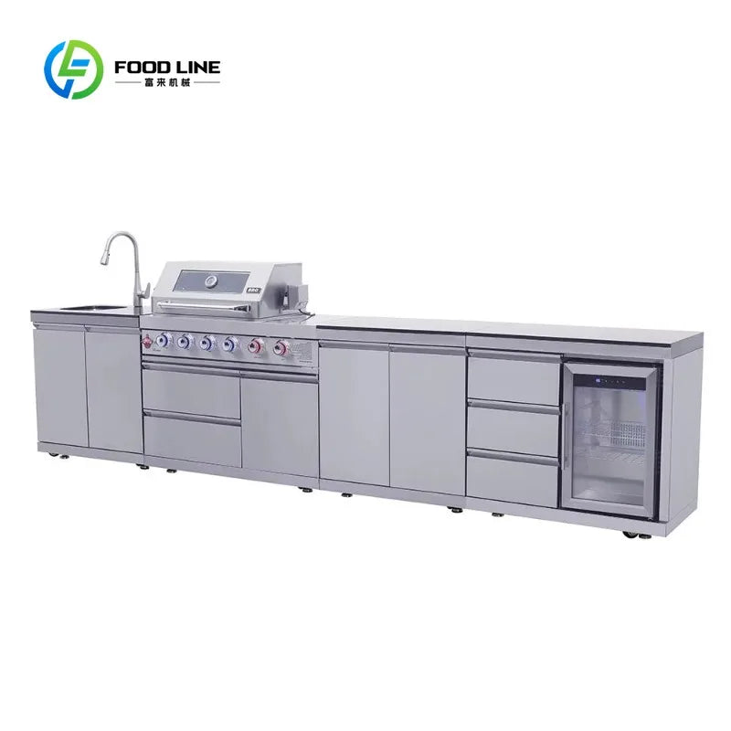 Customized Outdoor Kitchen with Granite Garden Stainless Waterproof Heavy Duty Full Set Kitchen Gas BBQ Grill Cabinet Frame