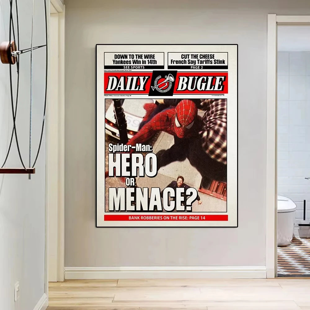 Marvel  Funny Spiderman Poster And Print HE'S  BACK Canvas Painting Comic Wall Art Living Room Home Decoration Gift