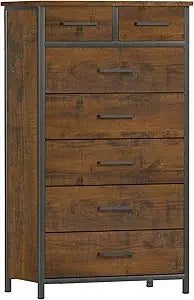 7 Drawer Tall Dresser with Sturdy Metal Frame, Industrial Drawer Chest for Bedroom, Clothes Storage Cabinet