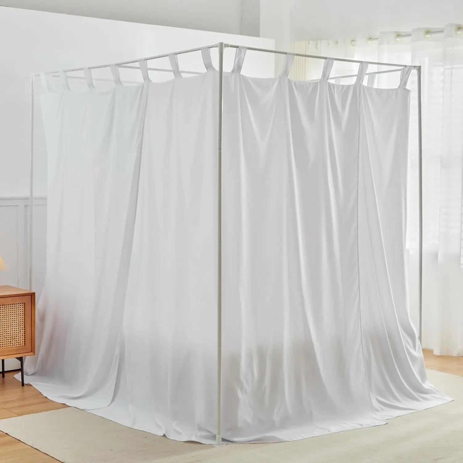 White Canopy Bed Ains With Top Ties And Tie Bas For Bedroom Decoration - Queen Size Bed Ains With Windproof And Lightproof