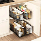 Pull Out Cabinet Organizer Slide Out Drawer Storage Shelves Cupboard Organiser Sliding Cabinet Basket for Kitchen No Drilling