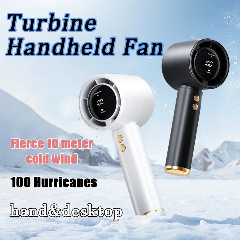 2 Pack 100-Speed Handheld Fan - USB Rechargeable Turbo Cooling with LED Display, Portable Mini Fan for Indoor/Outdoor & Office