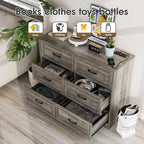 Vabches 6 Drawer Dresser for Bedroom Wood Chest of Drawers with Power Strip Tall Dresser Organizer with Metal Handle for Hallway