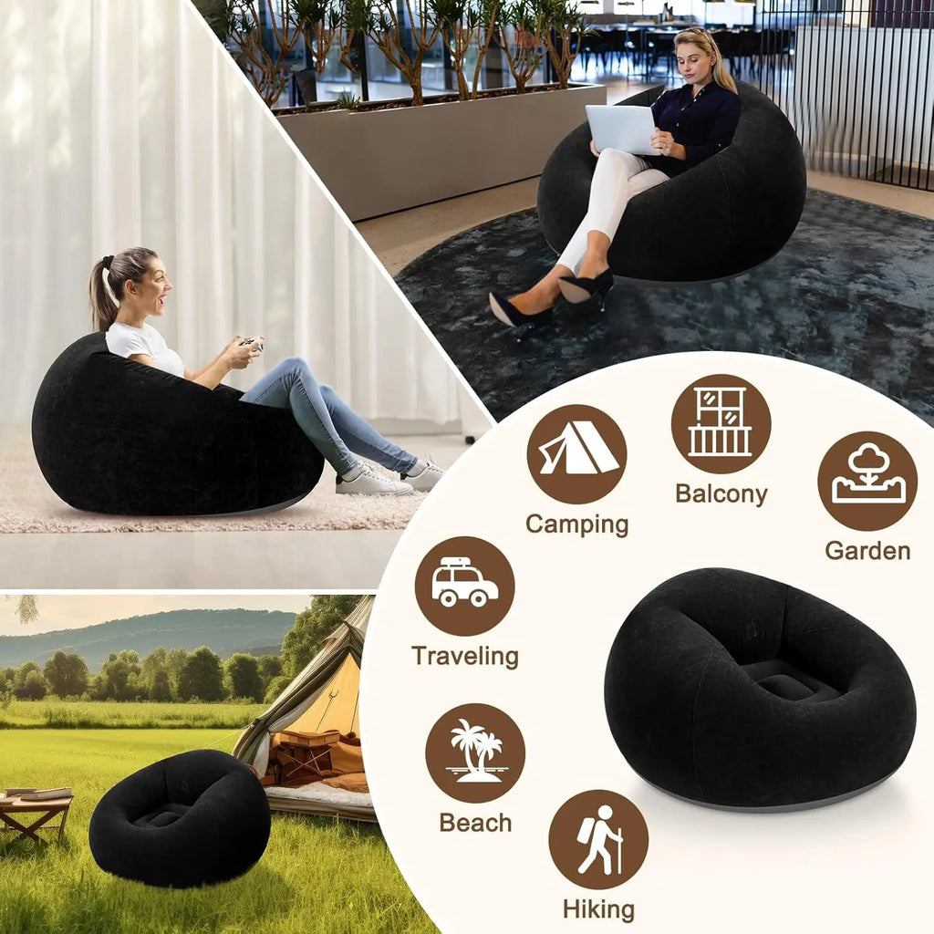 Inflatable Bean Bag Chairs for Adult Blow up Chairs Lazy Sofa Folding Portable Inflatable Chair