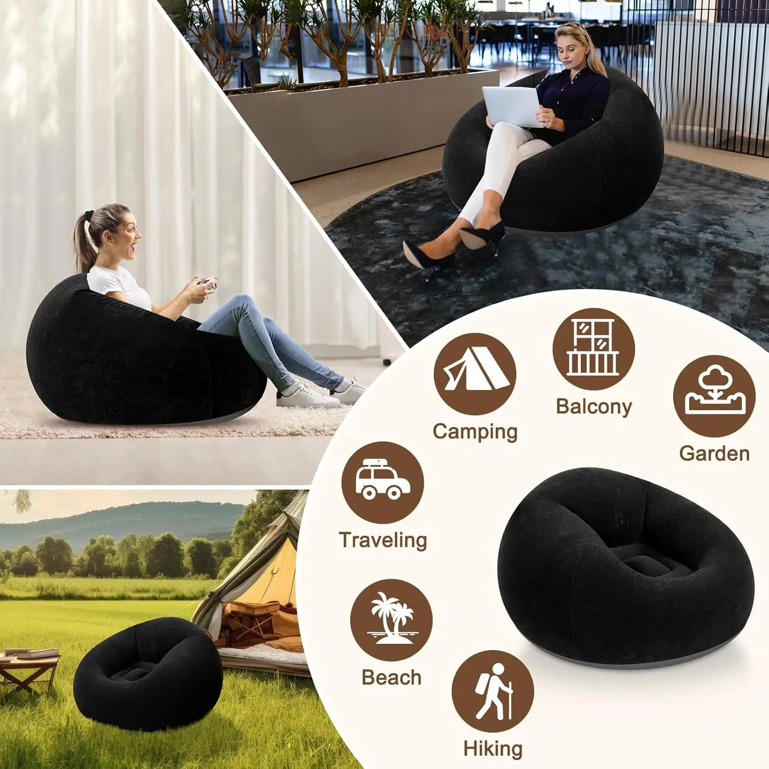 Inflatable Bean Bag Chairs for Adult Blow up Chairs Lazy Sofa Folding Portable Inflatable Chair