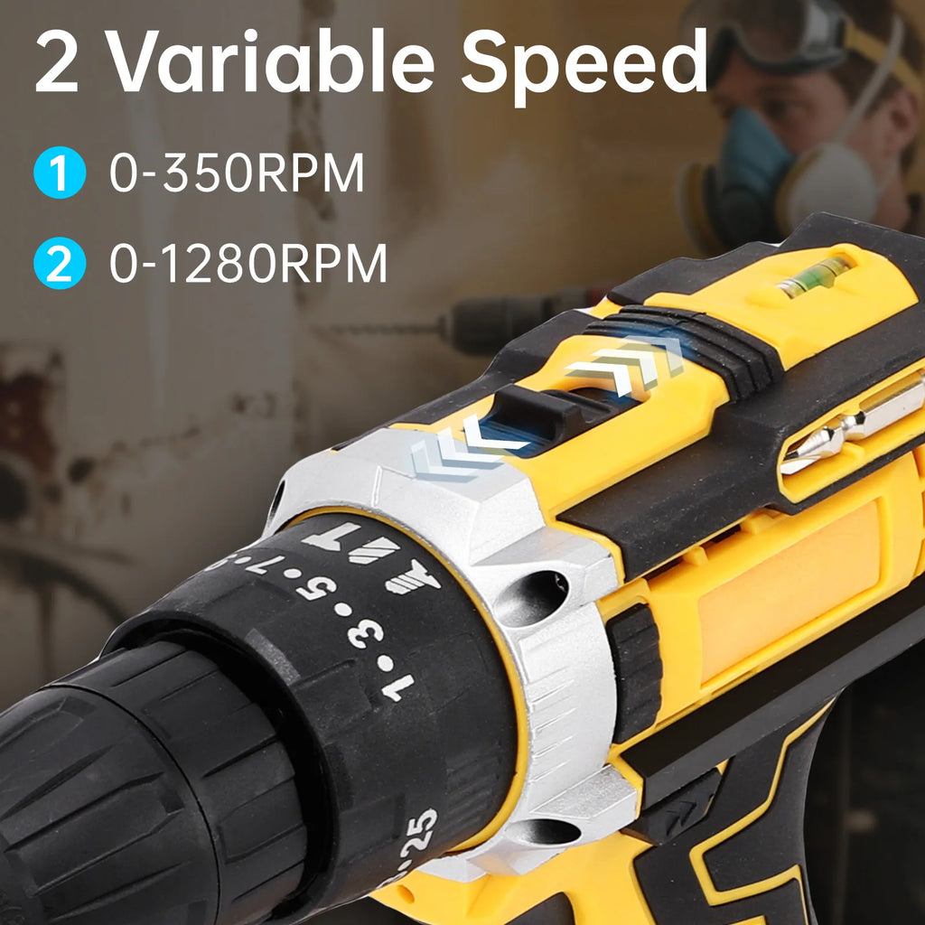 21V Impact Driver Kit 3in1 Cordless Drill Screwdriver Power Tools 1280RPM Stepless Speed Control Drilling with 2 Batteries