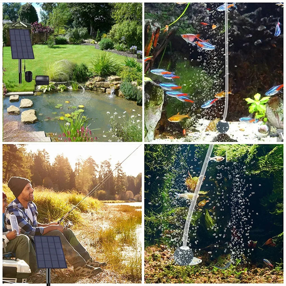6V 2W Solar Panel Water Pump Solar Powered Oxygenator 0.8L/min Air Oxygen Pump Aerator Battery-free for Landscape Decoration