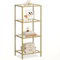 VASAGLE Bookcase, 4-Tier Bookshelf, Slim Shelving Unit for Bedroom, Bathroom, Home Office, Tempered Glass, Steel Frame