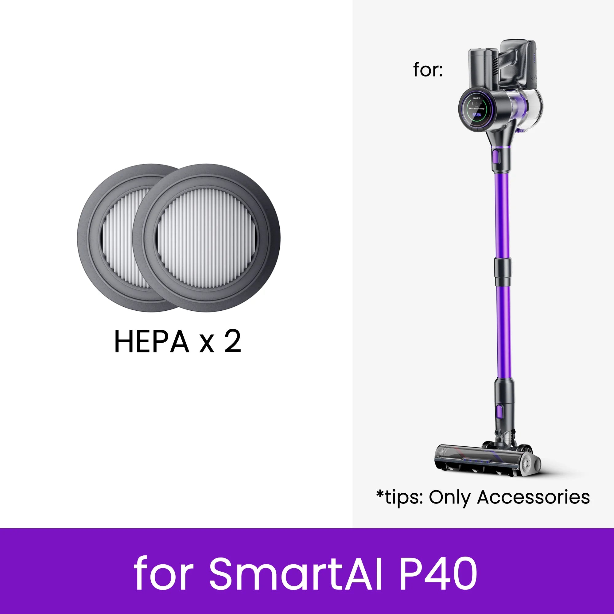 Original accessories for vacuum cleaners SmartAI battery/HEPA filters/telescopic Tube, compatible only with SmartAI vacuum cleaners