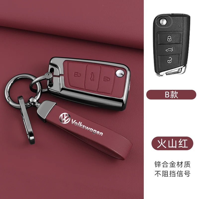 Leather Car Remote Key Case Fob Cover Protector Holder Shell For VW Volkswagen Golf 7 MK7 Tiguan MK2 T-roc T-cross Accessories