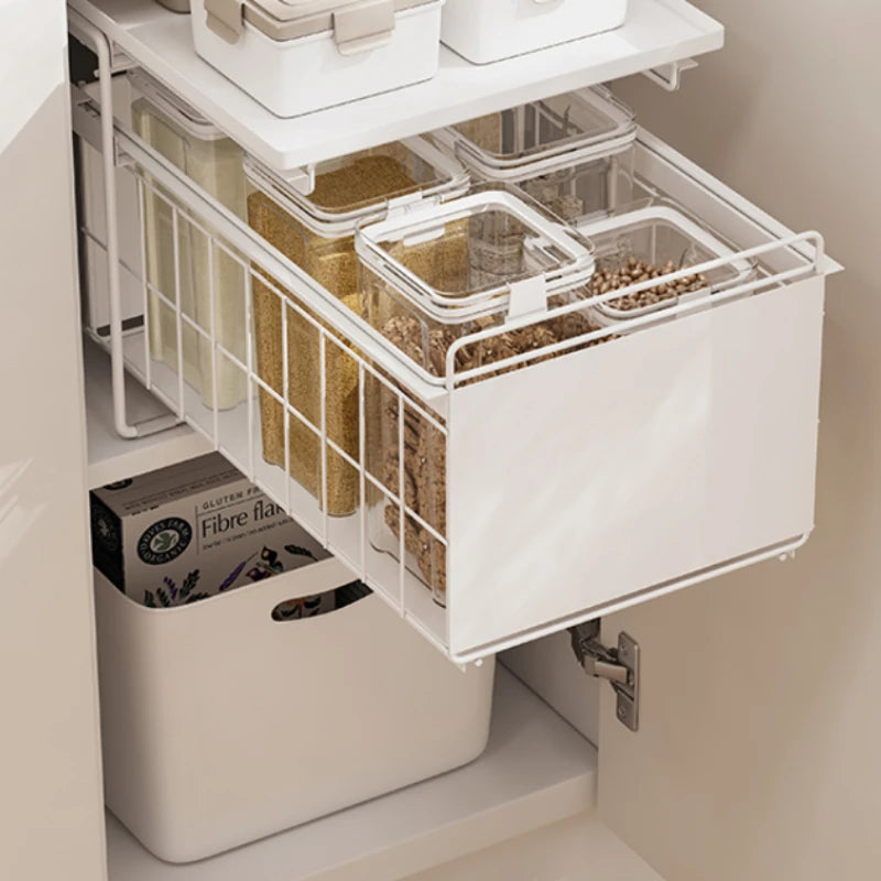 Large-Capacity Pull-Out Pot Storage Shelf Kitchen Sink Dual-Layer Cabinet Spice Organizer Pot Basket Pull out Shelf for Kitchen