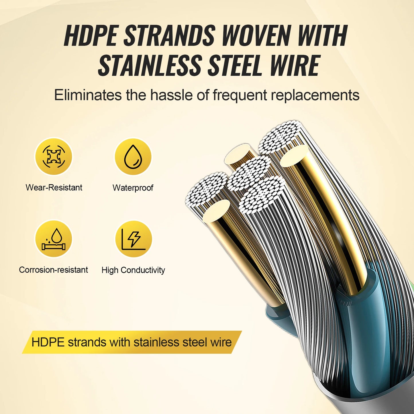 VEVOR Electric Fence Wire Portable Polywire 6 Stainless Steel Strands for Reliable Conductivity and UV Fence Rope Line for Horse