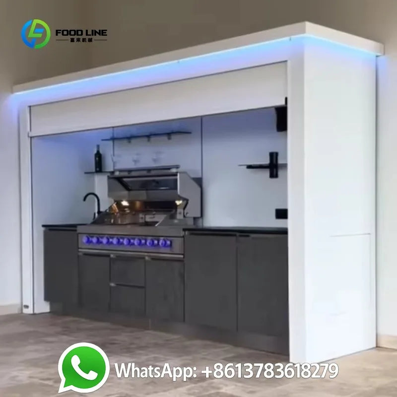 Customized Prefabricated Mobile Outdoor Kitchen Unit Contemporary Design Wind Rainproof Modular Cabinet with Cooking Area