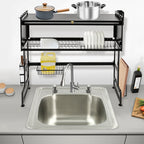 2-Tier Carbon Steel Cutlery Drainer & Dish Drying Rack | 20kg Load-Bearing, Over-Sink Mount (Black, 13.9lbs Lightweight)