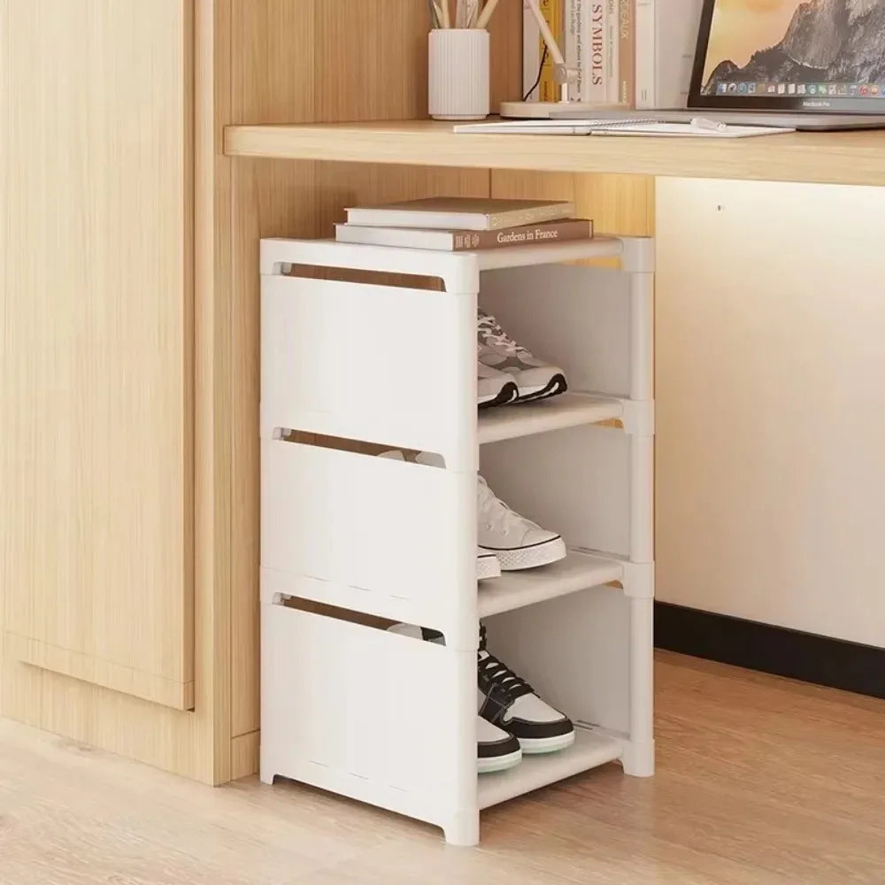 Household Metal Shoe Rack Multi-Layer Stackable Adjustable Simple Shoe Cabinet with Compartment Cloth for Wall Corner Entrance