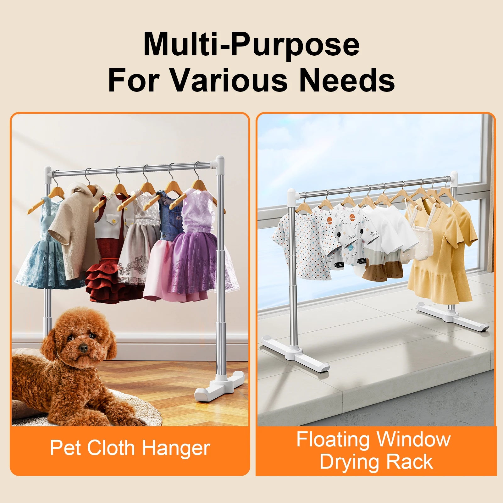 Eary Metal Pet Hanger Stable Dog Cat Clothes Rack Stand Storage Coat Rack Floor Type Pet Floor Hanger Height Width Adjustable