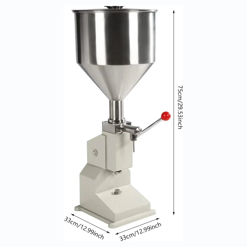 A03 Manual Liquid Filling Machine 5-100ml Adjustable Cream Filling Machine, Bottle Filler Machine with a 11.5 L Hopper
