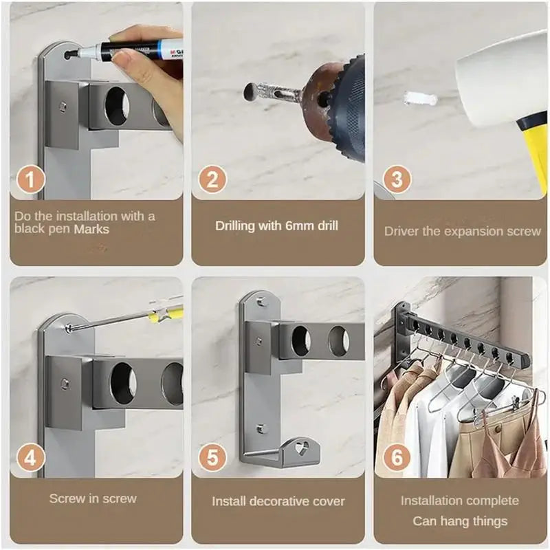 Wall Mounted Wall-Mounted Clothes Hanger New Closet Durable Couple Stainless steel Folding Retractable Hook Home