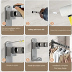 Wall Mounted Wall-Mounted Clothes Hanger New Closet Durable Couple Stainless steel Folding Retractable Hook Home