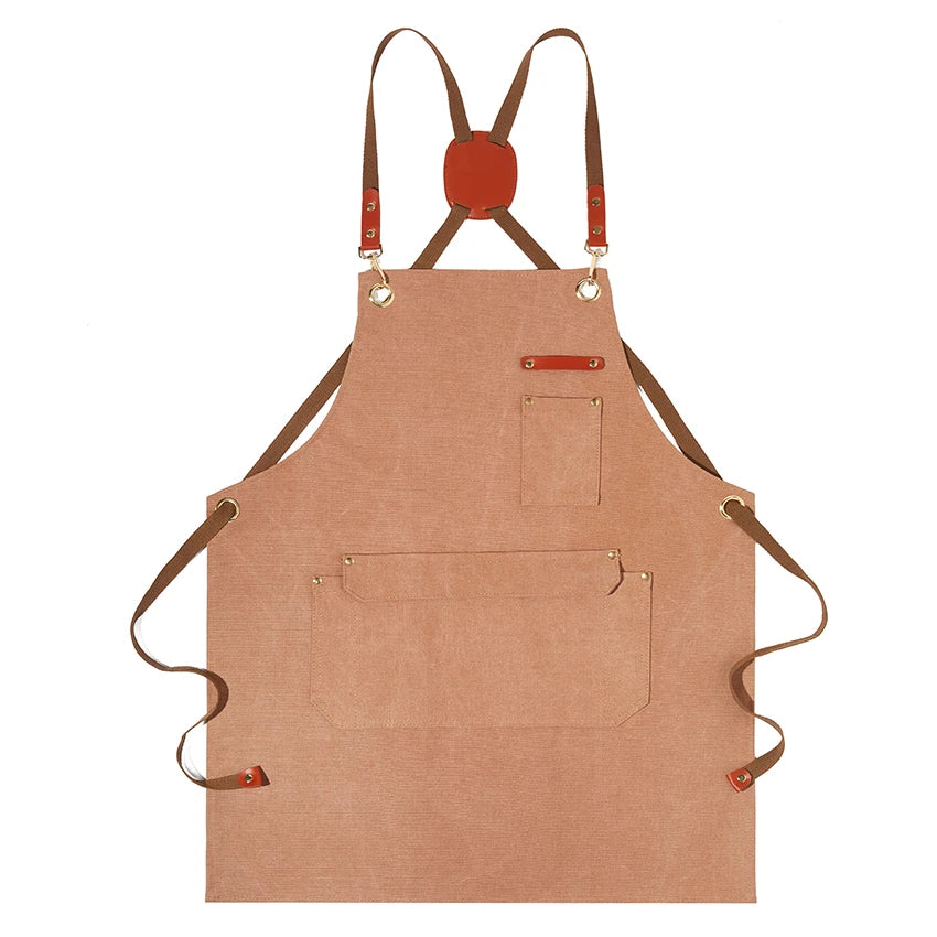 New Durable Goods Heavy Duty Unisex Canvas Work Apron with Tool Pockets Cross-Back Straps Adjustable For Woodworking Painting