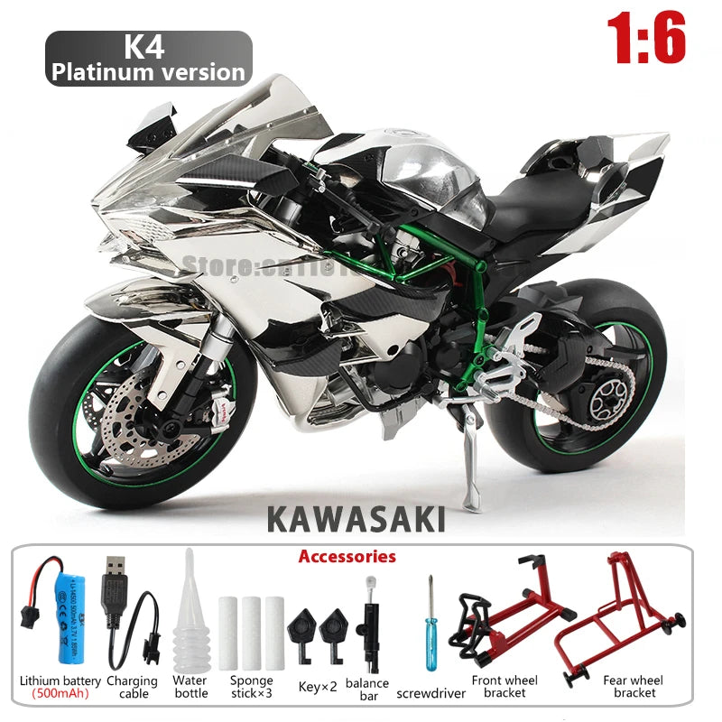 Key Start Dynamic Alloy Motorcycle Model With LED Sound And Smog Adjustable Throttle Model Motorbike Toy Desk Decoration Vehicle