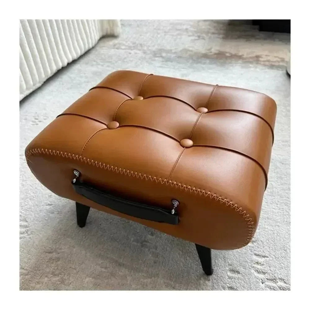Small Foot Stool Ottoman PU Leather Rectangle Ottoman Footrest Bedside Step Stool with Wood Legs for Desk Living Room Bedroom