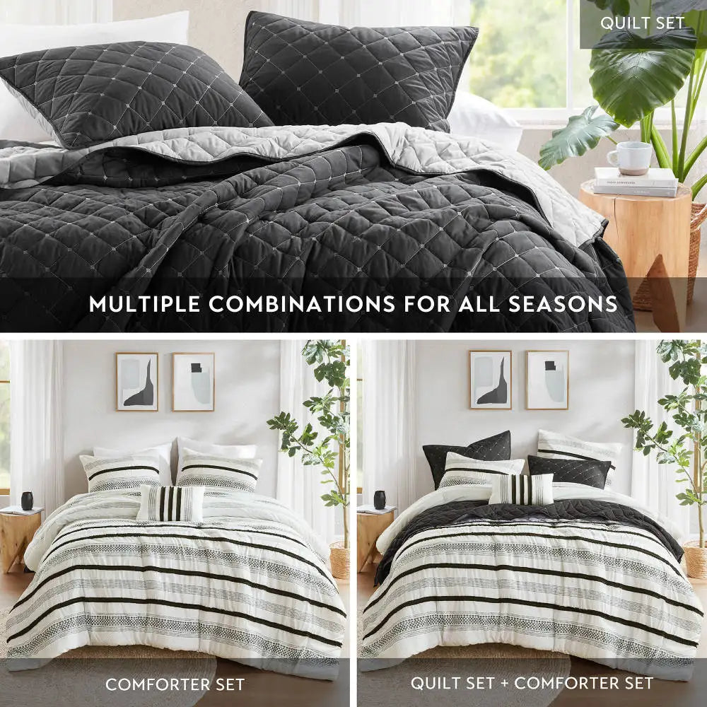 7 Piece Stripe Comforter and Quilt Set-King/Cal King
