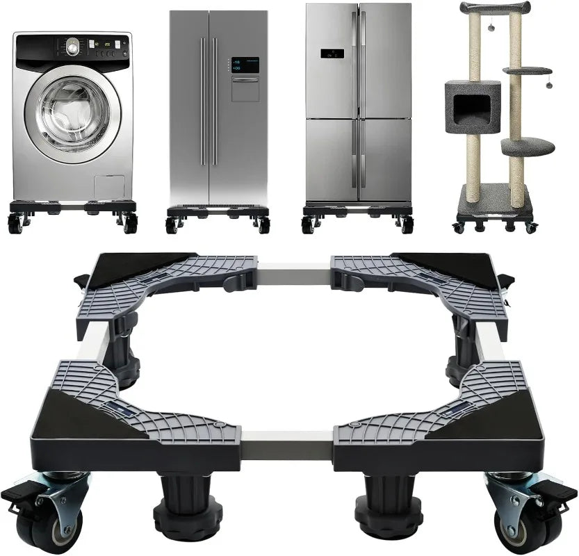 Mobile Appliance Pedestal - Double Pipe Fridge & Washer Stand w/ Wheels