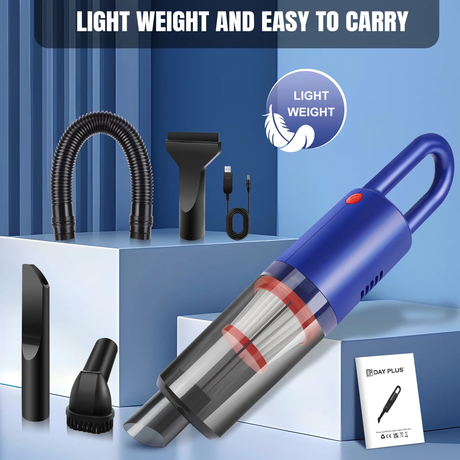 Wireless Portable Car & Home Vacuum Cleaner, 6200Pa Strong Suction, 50W High Power, Dual Lithium Batteries for Long-lasting Batt