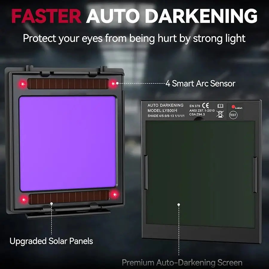 Large View Auto Darkening Welding Helmet Wide Shade 4-9/9-13 for TIG MIG ARC Cut and Grind