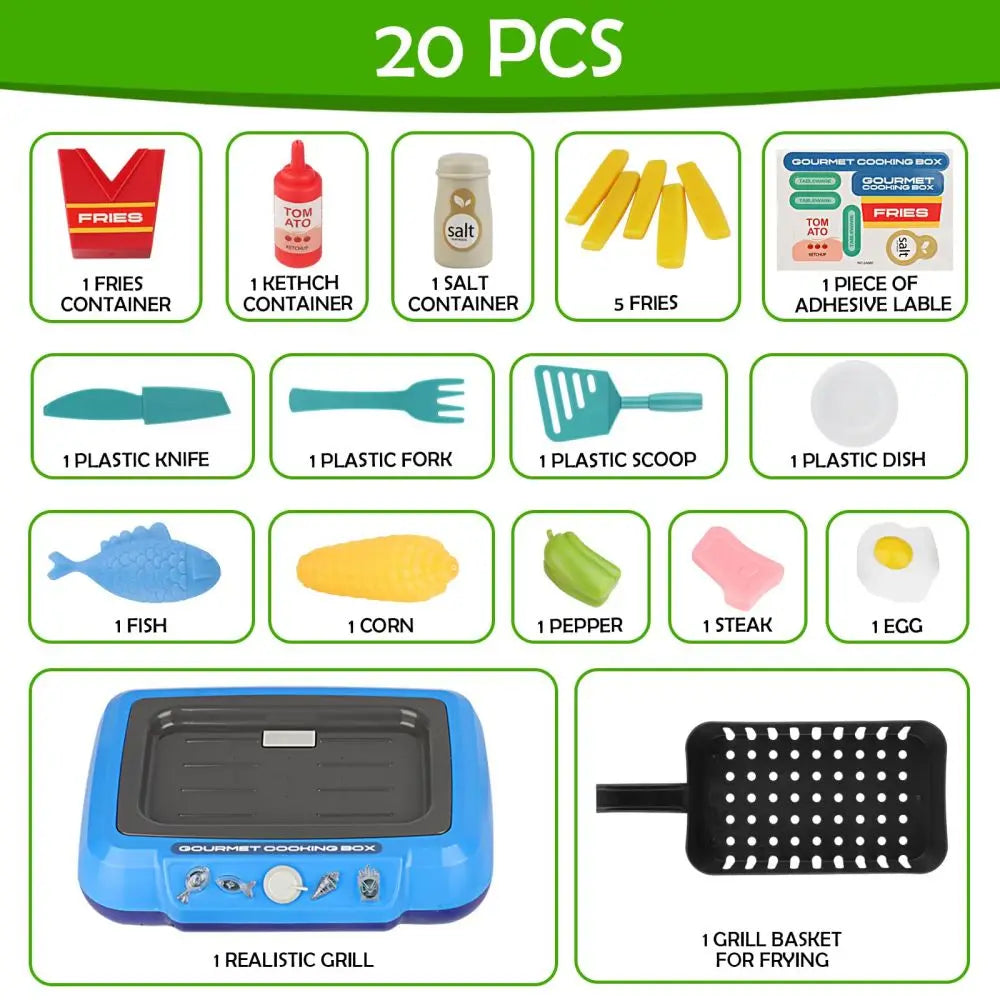 20Pcs DIY Kitchen Cooking Toy Set With Sound & Light Color Multi-Functional Induction Children‘s Play House Food Toys Gifts