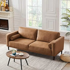 79" Mid-Century Modern Faux Leather Sofa | 3-Seat • Breathable Upholstery • Brown | Living Room/Office/Apartment