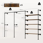 WOLTU Wall Mounted Open Wardrobe with 1&5 MDF Shelves Steel Tube Clothes Rail Industrial Style Coat Rack for Cloakroom Bedroom
