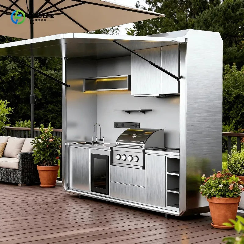 Customized New Design Stainless Steel Outdoor Kitchen Cabinets Modern Kitchen With Stove Bbq Grill Set