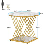 Square End Table White Gold 2-Tier Side Table Modern Small Bedside Table with Storage for Couch ( Faux Marble White+Gold)
