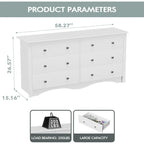 Dresser for Bedroom with 6 Drawer, Wood Wide Chest Storage Organizer and TV Stand for Living Room, Hallway, Dormitory