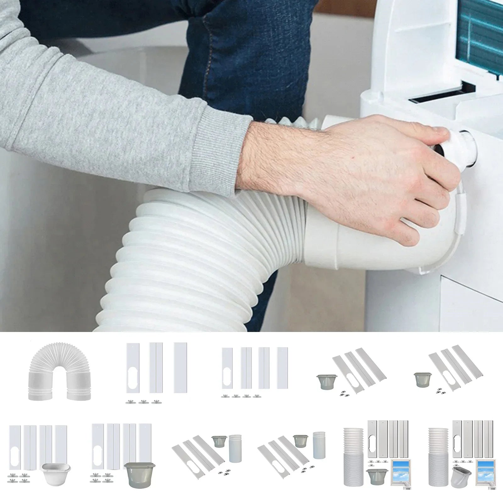 Air Conditioner Exhaust Hose Vent Kit Mobile Air Conditioning Parts Window Kit Slide Plate Tube Connector Wind Shield Adaptor