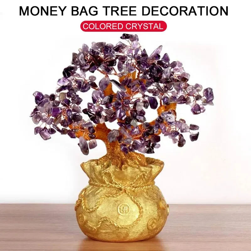 Lucky Money Tree Chinese Gold Ingot Crystal Fortune Tree Ornament Wealth Ornament Home Office Table Decoration Tabletop Crafts