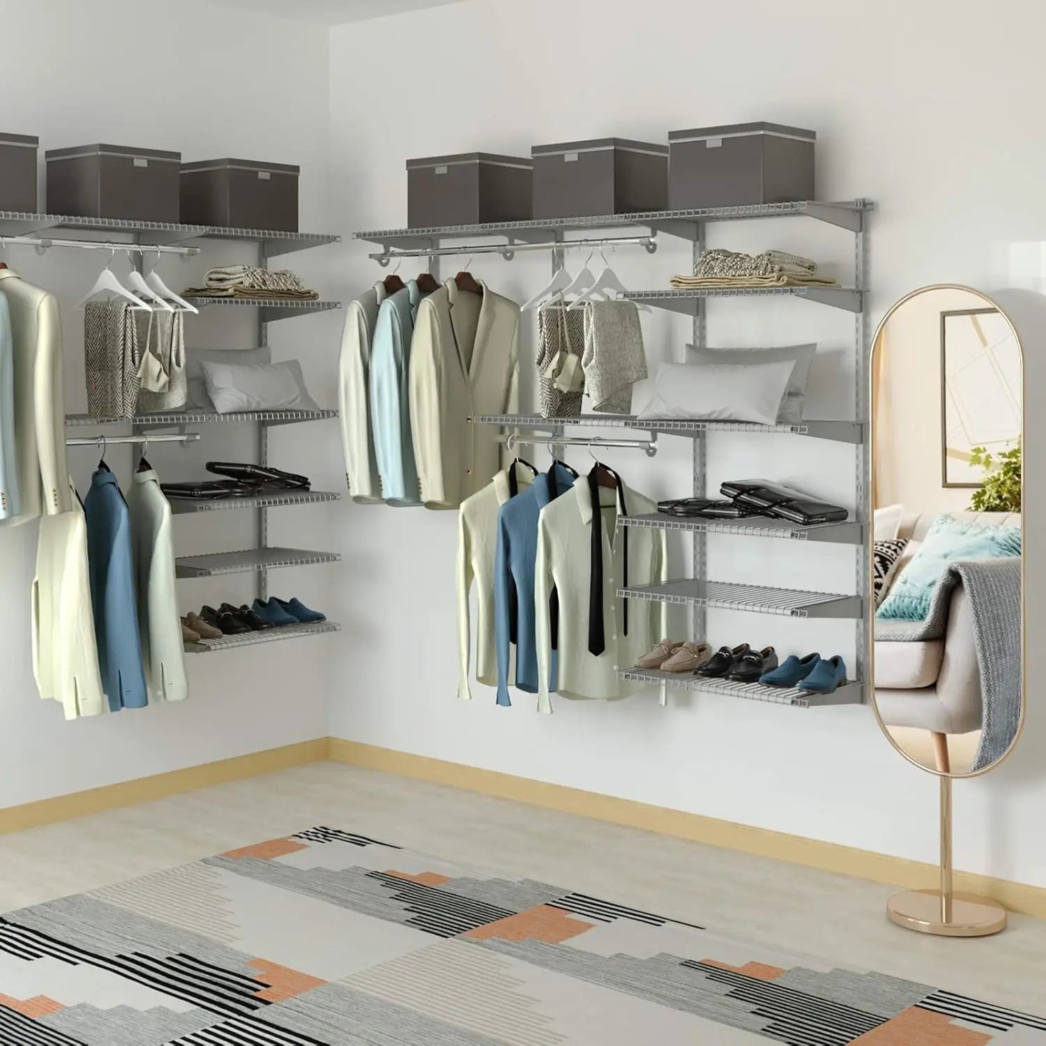 Tangkula 4 To 6 Ft Custom Closet Organizer System Kit, Wall-Mounted Storage Organizer With Wire Shelving And Hanging Rods,