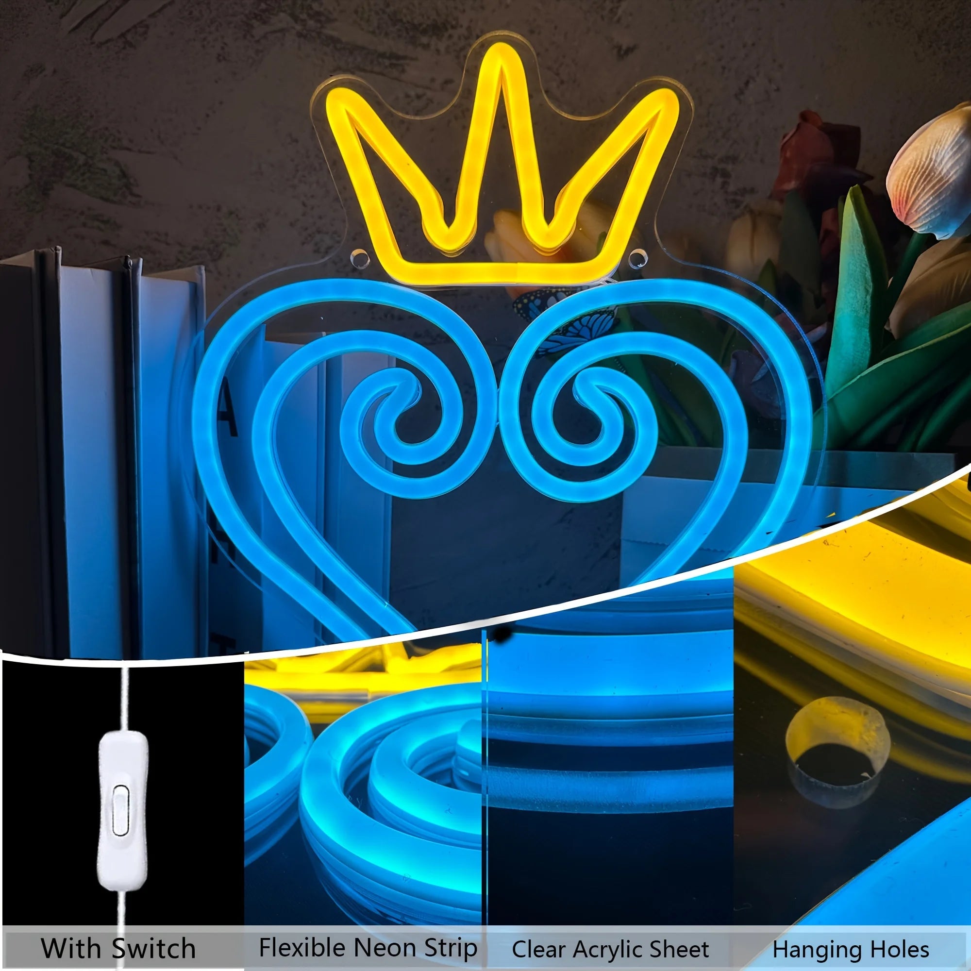 LED Kingdom And Hearts Neon Sign, For Wall Decor, Anime Neon Sign, Neon Game Room Setup,For Man Cave Game Party Birthday Gifts