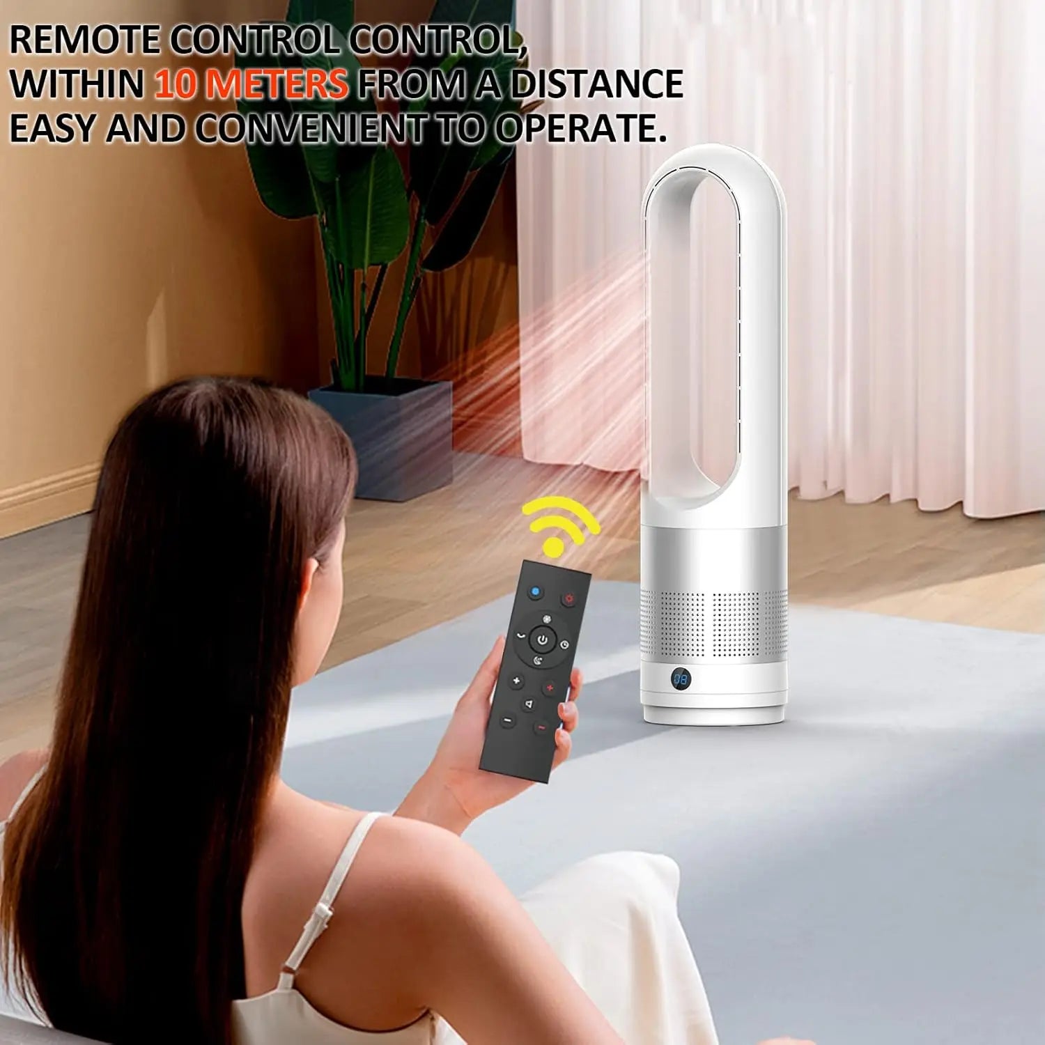 Bladeless Tower Fan Space Heater Cooler Fan Combo with Remote 80°Oscil