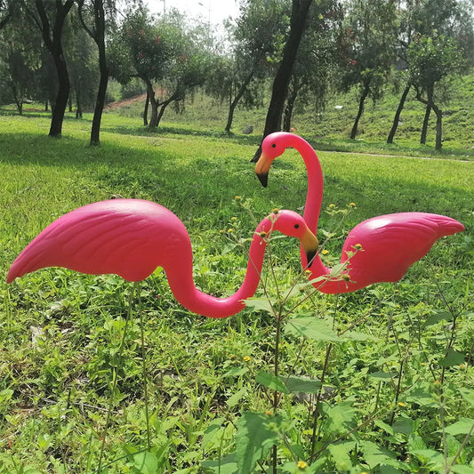 2PCS Pink Flamingos Yard Decorations 29"/23" Tall Plastic Flamingo Statue Metal Stakes Lawn Ornaments Outdoor Garden Decor