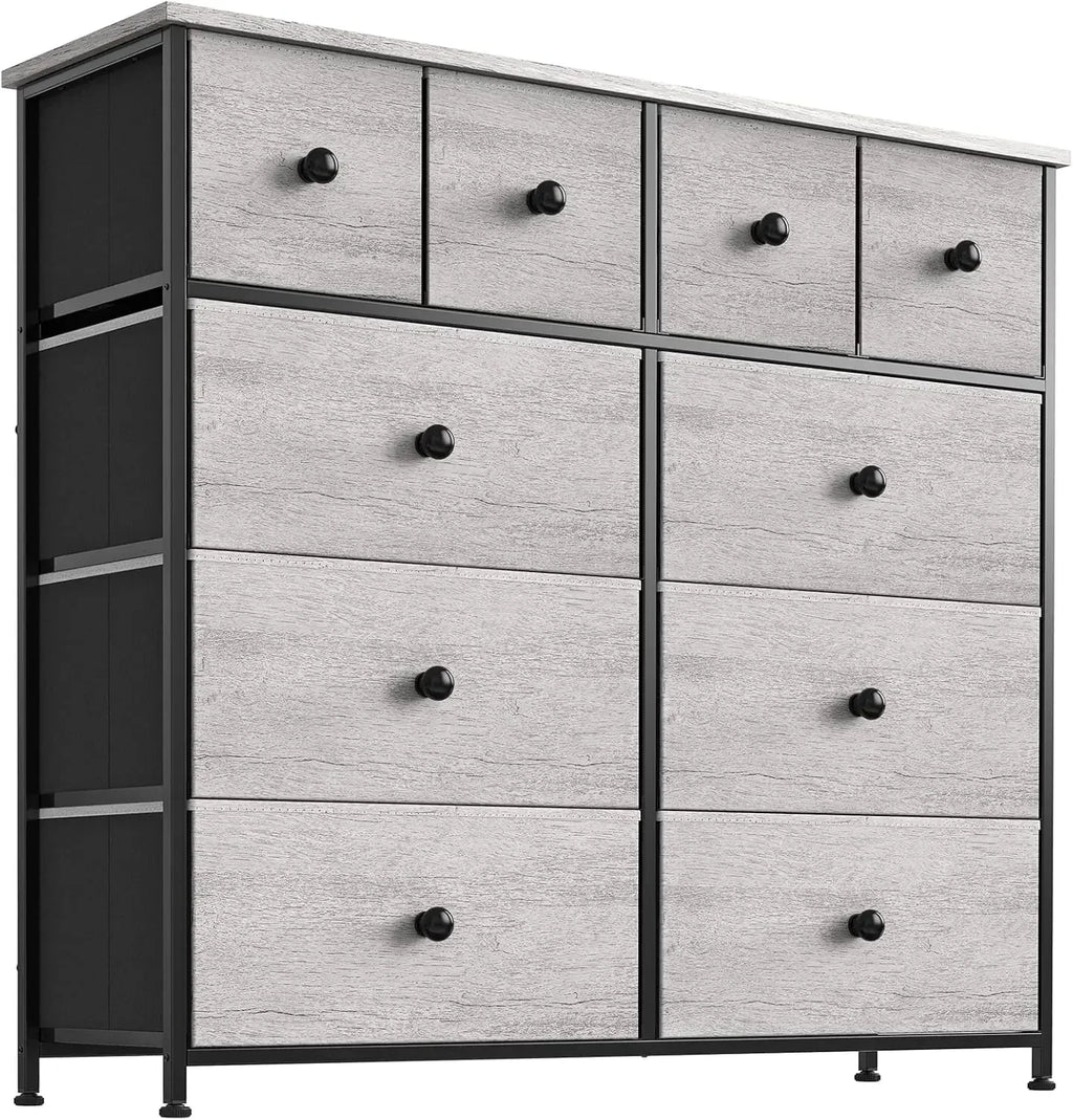 10 Drawer Dresser for Bedroom Faux Leather Chest of Drawers Fabric Dresser with Wooden Top Storage Organizer Unit