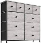 10 Drawer Dresser for Bedroom Faux Leather Chest of Drawers Fabric Dresser with Wooden Top Storage Organizer Unit