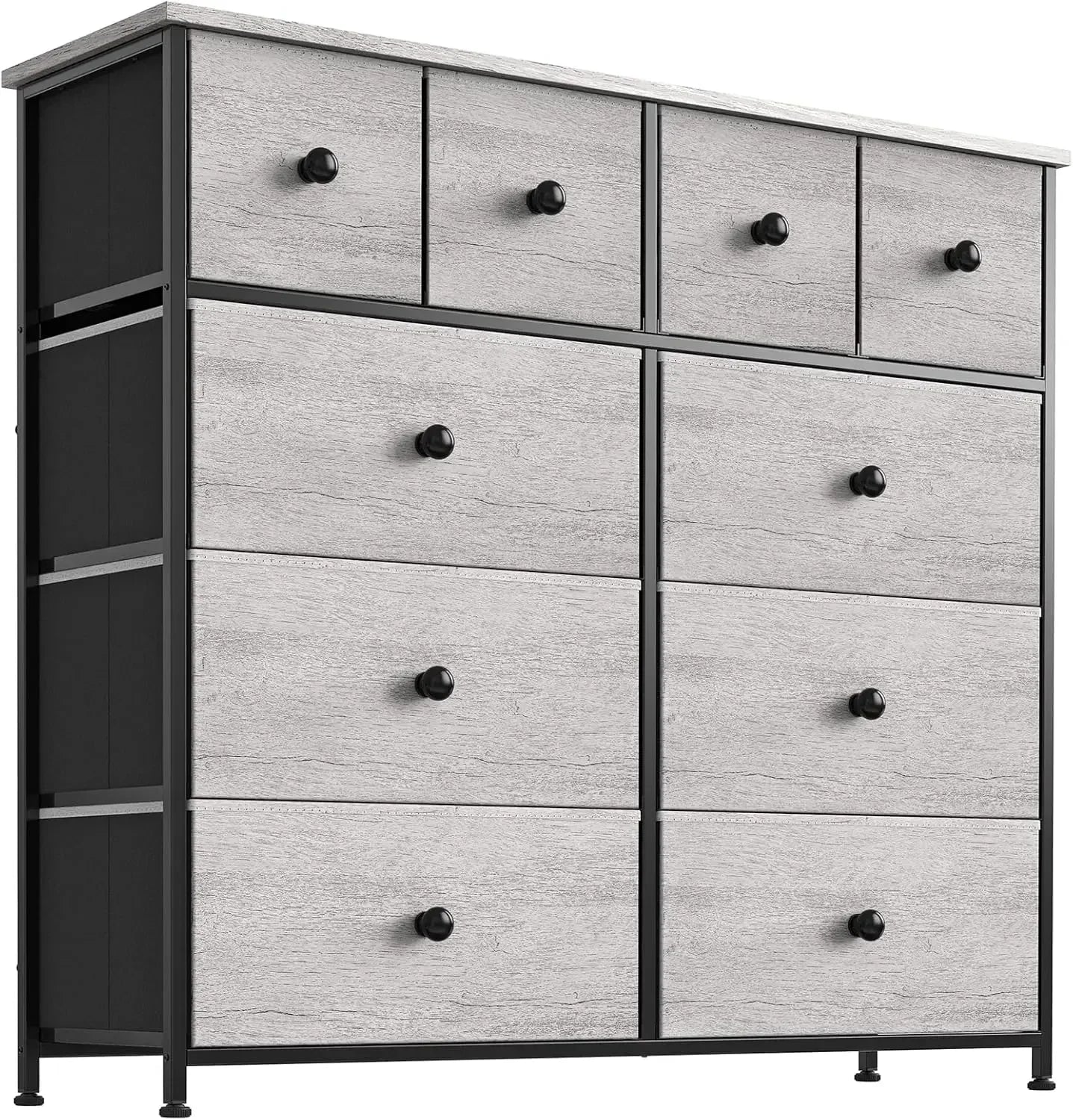10 Drawer Dresser for Bedroom Faux Leather Chest of Drawers Fabric Dresser with Wooden Top Storage Organizer Unit