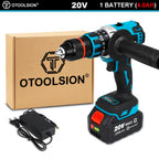 20V 13mm Brushless Impact Drill 20 Torque 120NM Cordless Impact Drill Screwdriver Drill Ice Drill Electric Drill Li-ion Battery