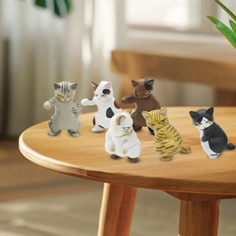 Cat Figurine 6pcs Cute Cat Toy Ornaments Tiny Desktop Display For Living Room Study Room Bathroom Children's Room Dining Room