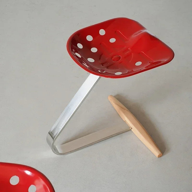 Metal Seat Solid Stainless Steel Stem Steam Treated Beech Wood Base Mezzadro Low Stool Ready Made Foot Rest Italy Stool