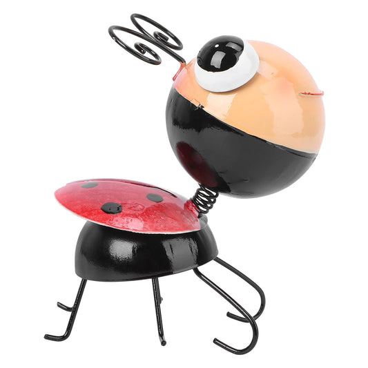 Cute Wrought Iron Ladybug Ornaments Miss Toys Fairy Garden Sculpture Yard Decor Bugs